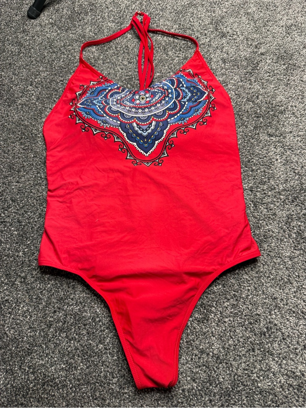 Aqua Rose by La Vie en Rose Red Mandala Halter One Piece Swimsuit Size Large - Picture 3 of 8